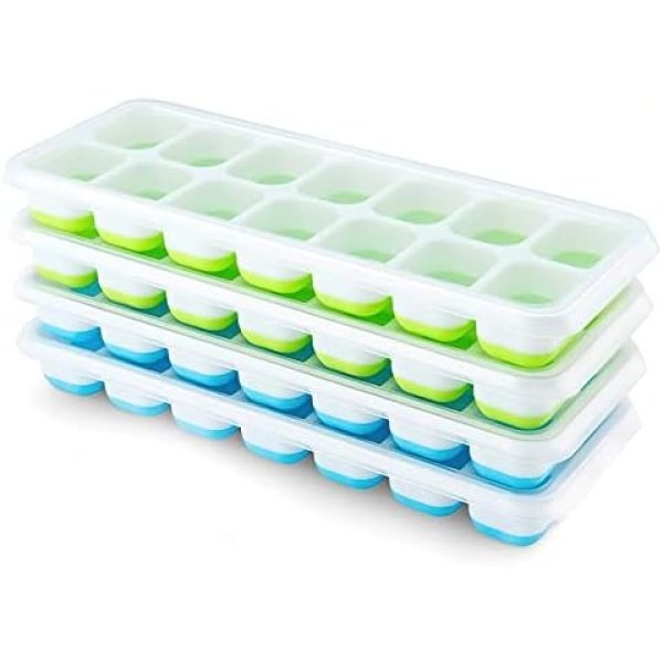 Ice Cube Trays 4 Pack, Airabc Silicone Ice Cube Trays with Removable Lid