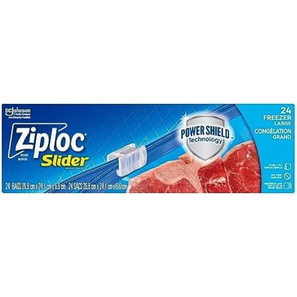Ziploc Large Food Storage Freezer Slider Bags, Power Shield Technology
